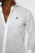 camisa lino blanco hombre