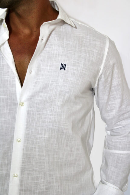 camisa lino blanco hombre