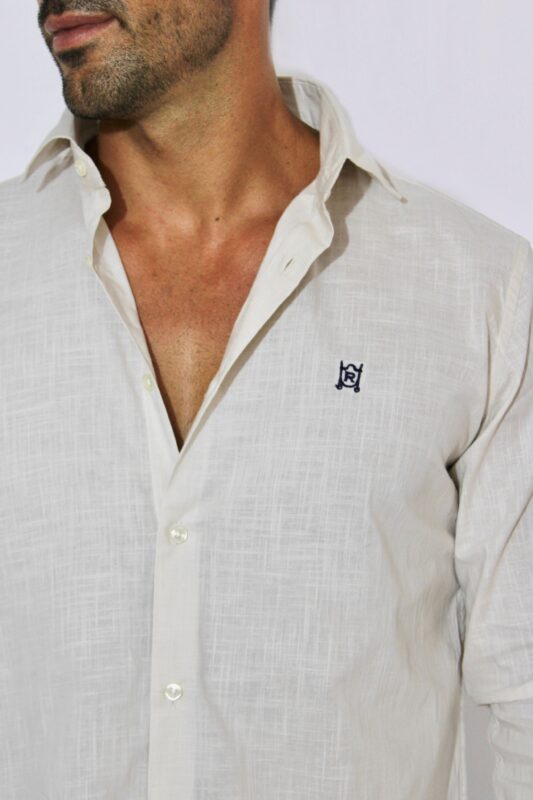 camisa lino beige hombre