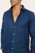 camisa lino azul marino hombre