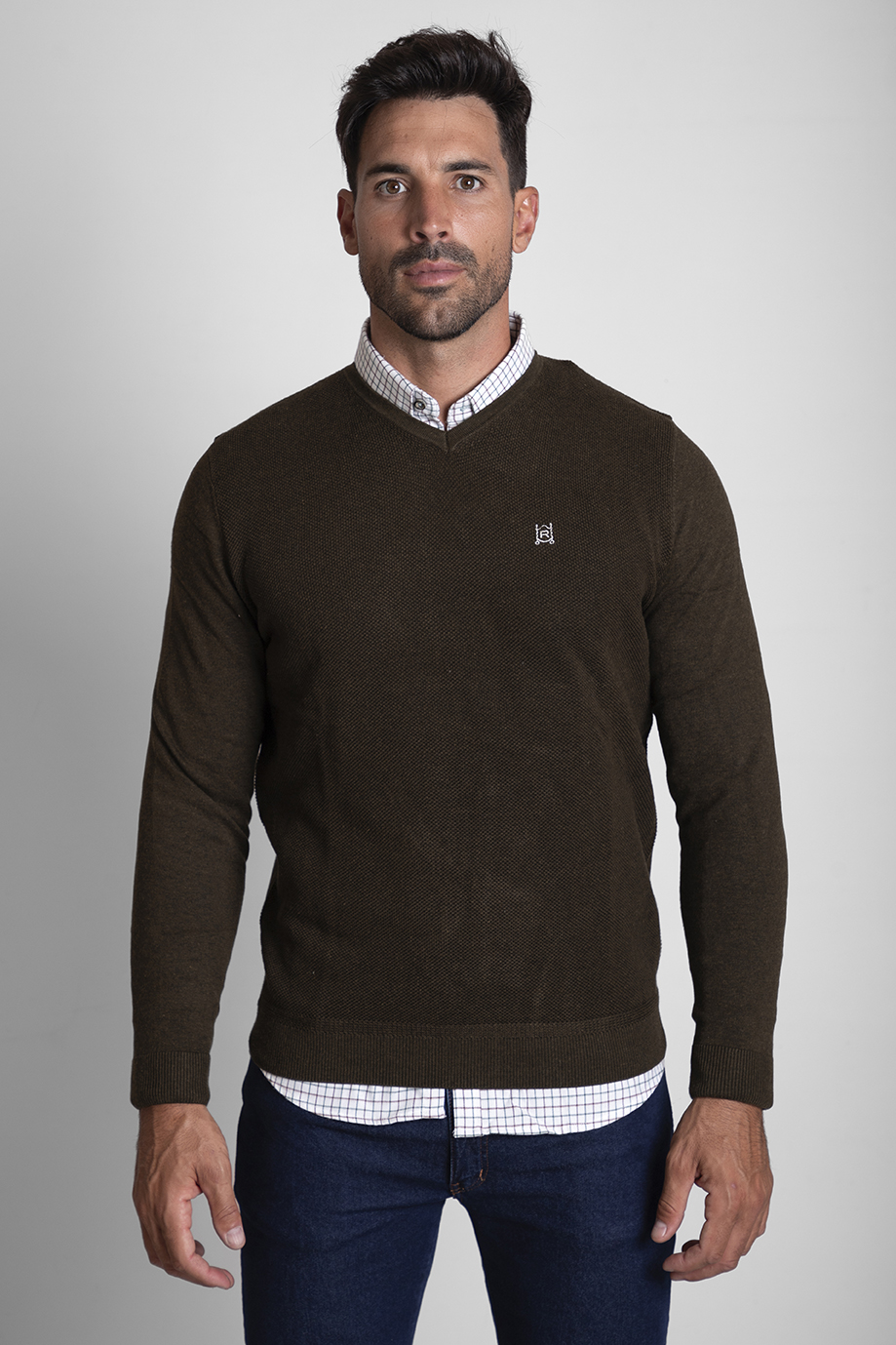 Jersey-cuello-pico-pique-verde-caza-El-Rociero-1 JERSEY CUELLO PICO PIQUE VERDE CAZA - Imagen 1