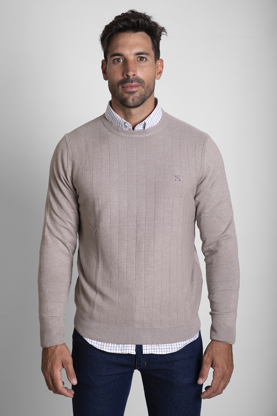 Jersey-cuello-redondo-canale-beige-El-Rociero-1 JERSEY CUELLO REDONDO CANALE BEIGE - Imagen 1
